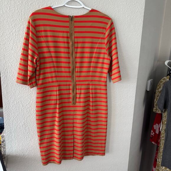 Fossil Orange Striped Knee Length Dress 3/4 Sleeve Exposed Zipper Back Sze Large - Picture 5 of 8